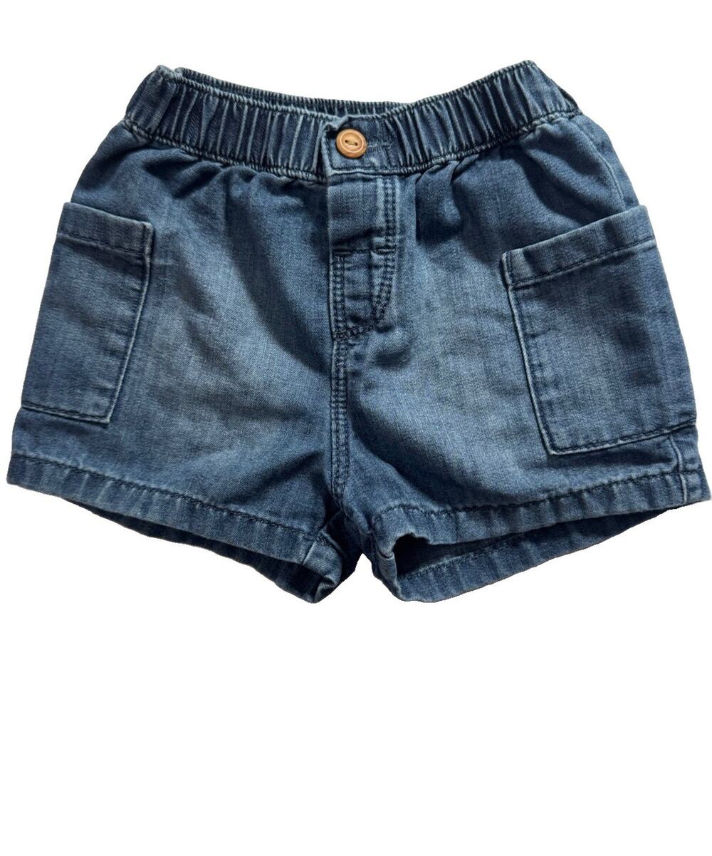H&M Girls 18-24 Months Denim Shorts Blue Elastic Waist Patch Pockets